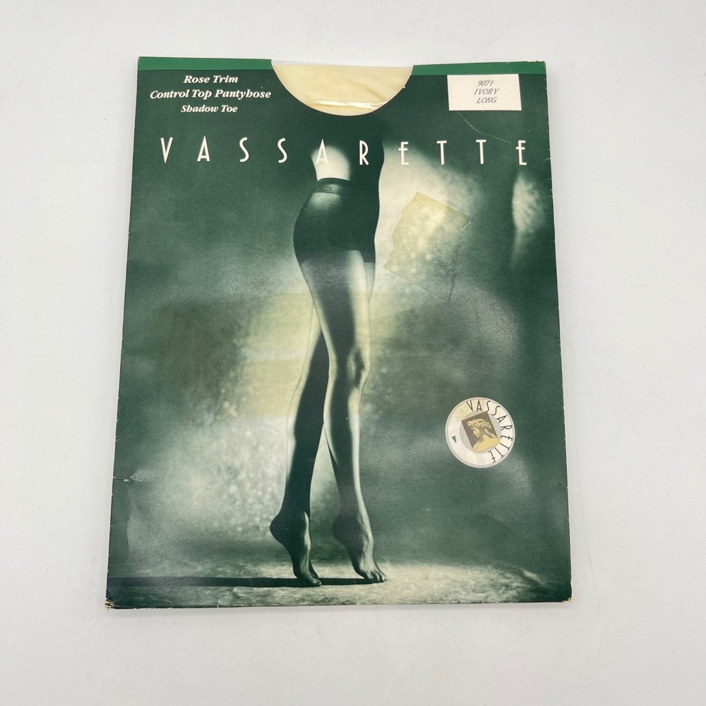 Vassarette Rose Trim Control Top Pantyhose Shadow Toe Ivory Hosiery L-Long